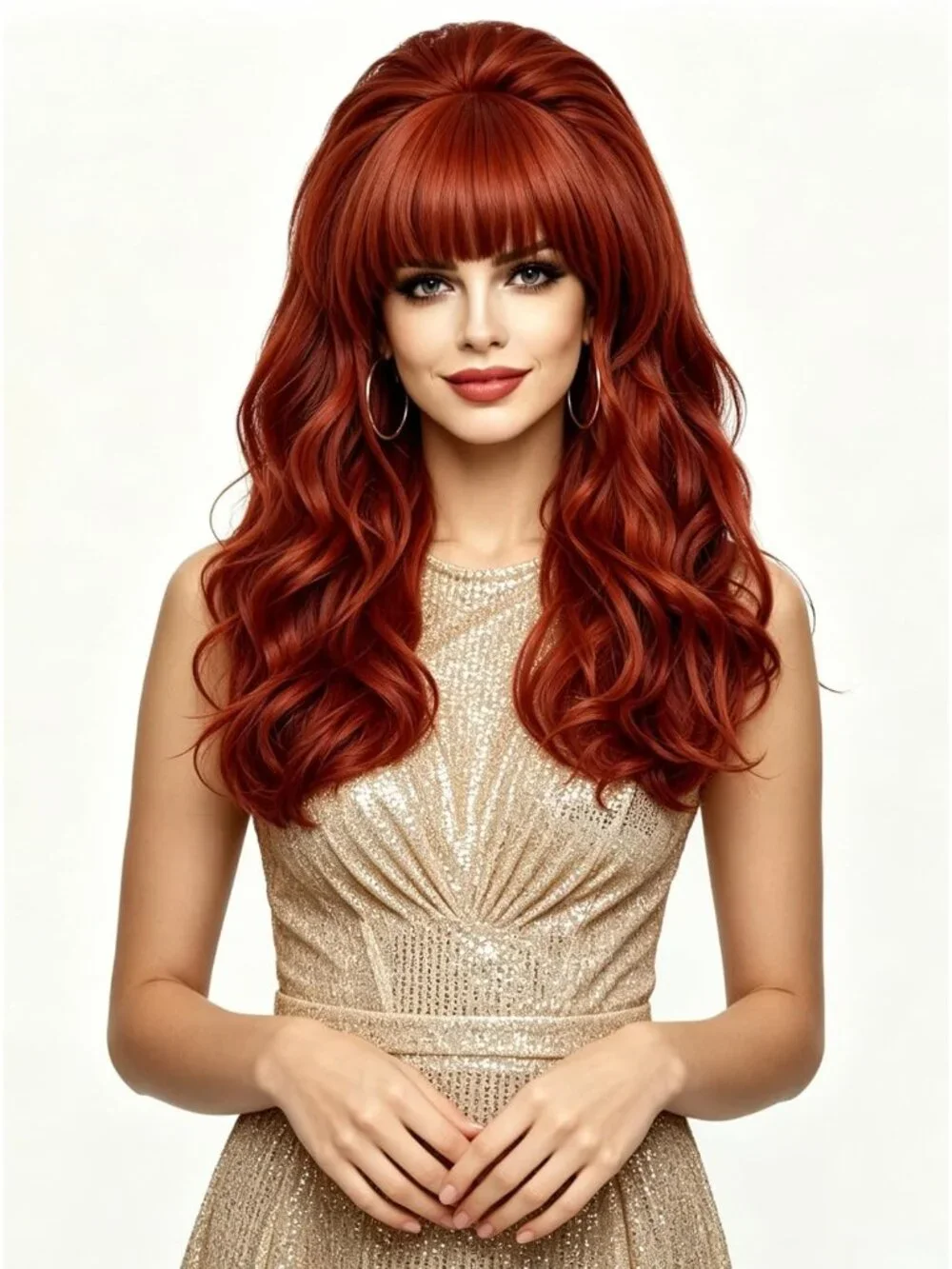 Women's Auburn Heat Resistant Synthetic Fiber Retro Long Wavy Wigs Bangs